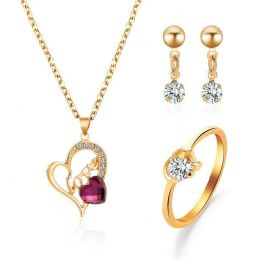 Women'S Fashion Love Necklace Earrings Ring Three-Piece