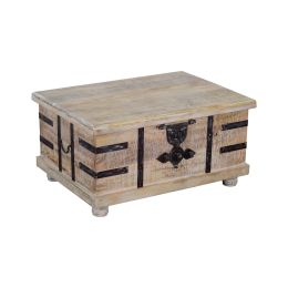 DunaWest Farmhouse Mango Wood Lift Top Storage Coffee Table with Metal Inlays; Brown and Black