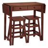 DunaWest 3 Piece Breakfast Table Set with Double Drop Leaf and Wooden Seating; Walnut Brown
