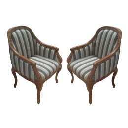 DunaWest Upholstered Accent Armchair with Stripe Print and Nailhead trim, Set of 2, Gray and White