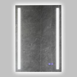 DunaWest 24 x 36 Inch Frameless LED Illuminated Bathroom Mirror; Touch Button Defogger; Metal; Vertical Stripes Design; Silver