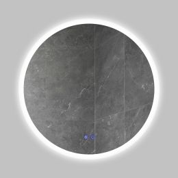 DunaWest 32 x 32 Inch Round Frameless LED Illuminated Bathroom Mirror; Touch Button Defogger; Metal; Silver