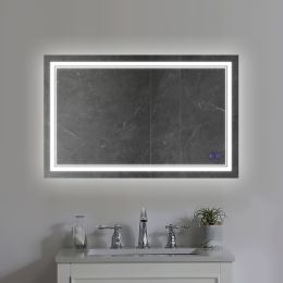 DunaWest 40 x 24 Inch Frameless LED Illuminated Bathroom Wall Mirror; Touch Button Defogger; Rectangular; Silver