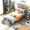 Twin Size Platform Bed with Drawer, Gray RT