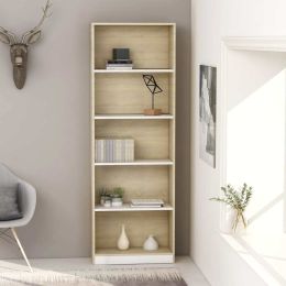 5-Tier Book Cabinet White and Sonoma Oak 23.6"x9.4"x68.9" Chipboard