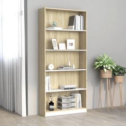 5-Tier Book Cabinet White and Sonoma Oak 31.5"x9.4"x68.9" Chipboard