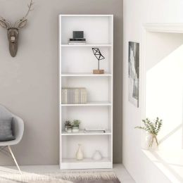 5-Tier Book Cabinet White 23.6"x9.4"x68.9" Chipboard