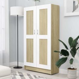 Book Cabinet White and Sonoma Oak 32.5"x12"x59.1" Chipboard