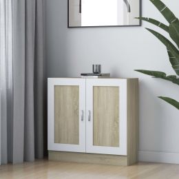 Book Cabinet White and Sonoma Oak 32.5"x12"x31.5" Chipboard