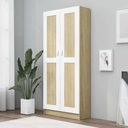 Book Cabinet White and Sonoma Oak 32.5"x12"x73" Chipboard