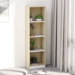 4-Tier Book Cabinet White and Sonoma Oak 15.7"x9.4"x55.9" Chipboard
