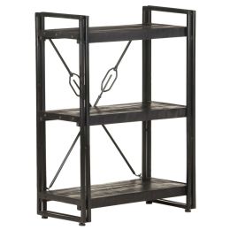 3-Tier Bookcase Black 23.6"x11.8"x31.5" Solid Mango Wood
