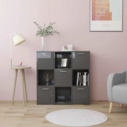 Book Cabinet High Gloss Gray 35.4"x11.8"x35.4" Chipboard