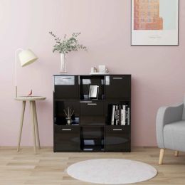 Book Cabinet High Gloss Black 35.4"x11.8"x35.4" Chipboard