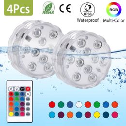 4Pcs Submersible RGB LED Lights IP68 Waterproof Underwater Color Changing Lamps Remote Control