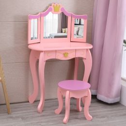 FCH Children's Three Mirror Single-Drawing Curved Foot Dresser Pink RT