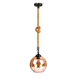 Vintage Industrial Loft Style Hemp Rope Hanging Pendant Light Ceiling Glass Lamp