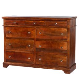 DunaWest Sideboard with 9 Drawers and Wooden Frame, Cherry Brown