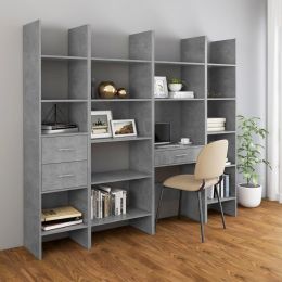 4 Piece Book Cabinet Set Concrete Gray Chipboard