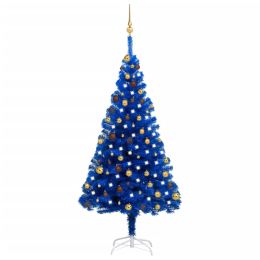 Artificial Christmas Tree with LEDs&Ball Set Blue 70.9" PVC