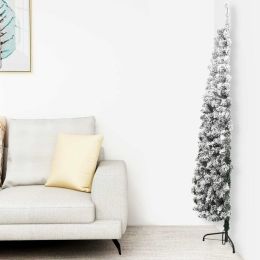 Slim Artificial Half Christmas Tree with Flocked Snow 82.7"