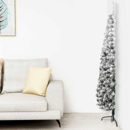 Slim Artificial Half Christmas Tree with Flocked Snow 70.9"