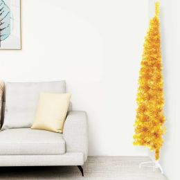 Slim Artificial Half Christmas Tree with Stand Gold 70.9"