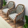 DunaWest Upholstered Accent Armchair with Stripe Print and Nailhead trim, Set of 2, Gray and White
