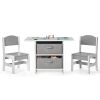 Kids Art Play Wood Table and 2 Chairs Set with Storage Baskets Puzzle