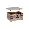 DunaWest Farmhouse Mango Wood Lift Top Storage Coffee Table with Metal Inlays; Brown and Black