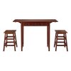 DunaWest 3 Piece Breakfast Table Set with Double Drop Leaf and Wooden Seating; Walnut Brown