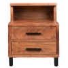 Dunawest 22 Inch Acacia Wood Nightstand; Bedside Table with 2 Drawers and Open Cubby; Walnut Brown