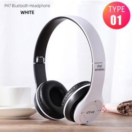 Handsfree Wireless Headphones Noise Canceling Headphone Earphone P47 headset Bluetooth Head Phone for iPhone Huawei Samsung S21 (Color: White)