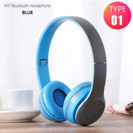 Handsfree Wireless Headphones Noise Canceling Headphone Earphone P47 headset Bluetooth Head Phone for iPhone Huawei Samsung S21 (Color: Blue)