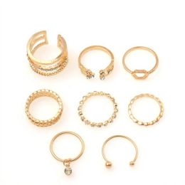 8pcs/sets Hollow Out Rings For Women Men Bohemian Jewelry Accessories (Color: Gold)