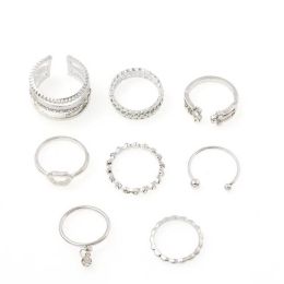 8pcs/sets Hollow Out Rings For Women Men Bohemian Jewelry Accessories (Color: Silver)