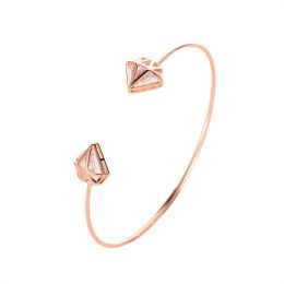 Simple Hollow-out Triangular Bracelet With Beautiful Zircon Lady Opening Bracelet (Color: 03 rose gold 12232)