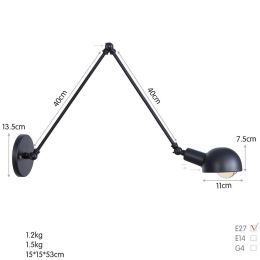 Restaurant bar wrought iron long arm wall lamp (style: NO LED, Color: B0038L 40 40)