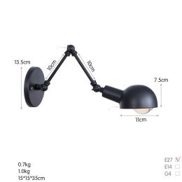 Restaurant bar wrought iron long arm wall lamp (style: NO LED, Color: B0038L 10 10)