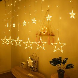 Christmas Curtain Shop Window Lights (style: Five point star, Model: UK)