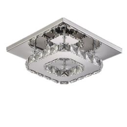 Creative Stainless Steel Crystal Lamp Round Ring Chandelier (style: Square transparent, Color: Three color dimming)