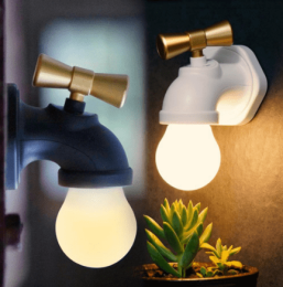 Faucet Night Lamp LED Induction Bed Lamp USB Charging Sound-controlled Night Lamp (Color: Black and White)