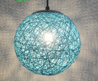 Wholesale hemp ball chandelier Zhongshan rattan lamp Pastoral restaurant bar chandelier hot pot shop light Living room porch light (Color: Blue, size: 45CM)