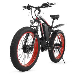 26'' Electric Mountain Bike E-Bike with Dual 500W Motors 31.1MPH 43.5 Miles Commuter Bicycle 48V 17.5Ah Battery for Adults Teens Commuter (Color: Black & red)
