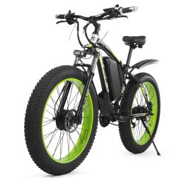 26'' Electric Mountain Bike E-Bike with Dual 500W Motors 31.1MPH 43.5 Miles Commuter Bicycle 48V 17.5Ah Battery for Adults Teens Commuter (Color: Black & green)