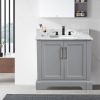 Single Solid Wood Bathroom Vanity Set, with Drawers, Carrara White Marble Top, 3 Faucet Hole, CARRIER SUGGEST LTL, Not UPS/FEDEX GROUND