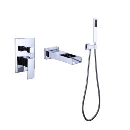 TrustMade Pressure-Balance Waterfall Single Handle Wall Mount Tub Faucet with Hand Shower - 2W01 (Color: Chrome)