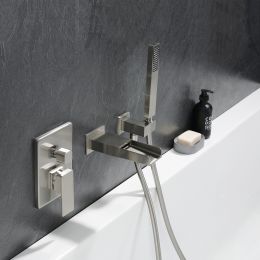 TrustMade Pressure-Balance Waterfall Single Handle Wall Mount Tub Faucet with Hand Shower - 2W01 (Color: Brushed Nickel)