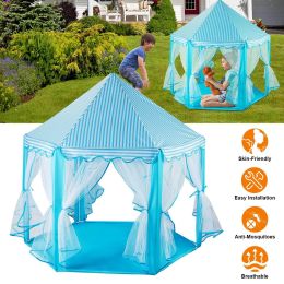 Kids Play Tents Princess for Girls Princess Castle Children Playhouse Indoor Outdoor Use (Color: Blue)