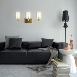3-Light Modern Bathroom Wall Sconce with Clear Glass Shade-Golden (Material: Iron + glass, Color: As show)